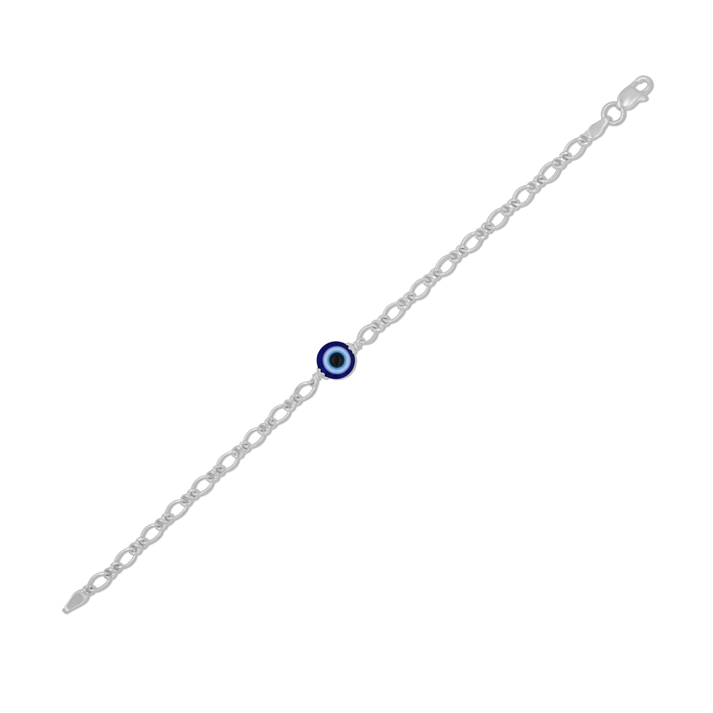 Elegant silver bracelet with an intricately designed evil eye charm