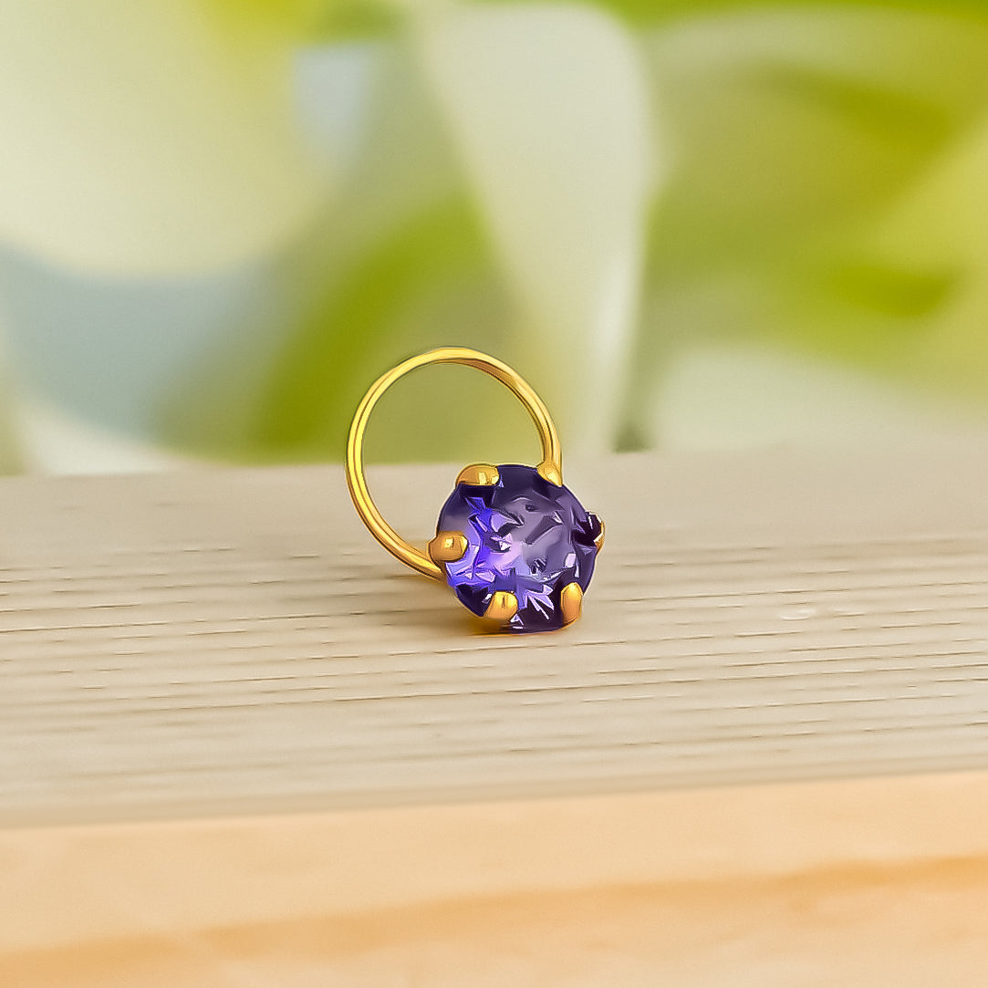 Gold Polish Nose Pin with Unique Octagon Gemstone