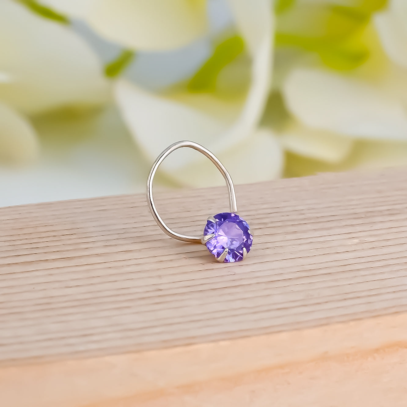 Modern silver Nose Pin with Octagon Gemstone Cut