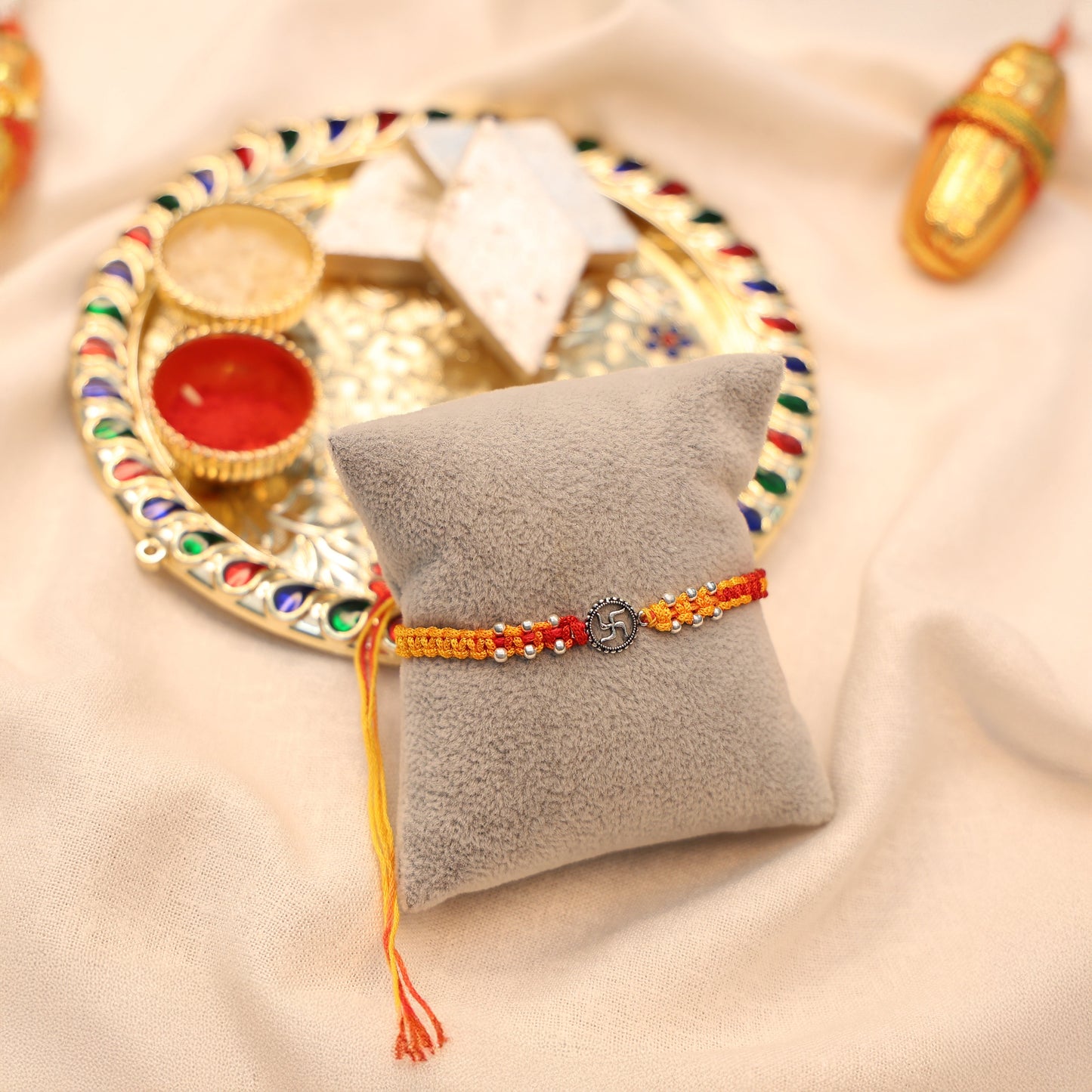 Shubh Swastik Silver Rakhi