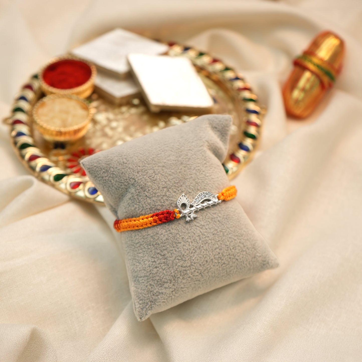 Krishna Flute Silver Rakhi for Brother