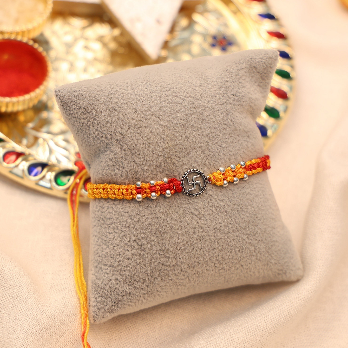 Shubh Swastik Silver Rakhi