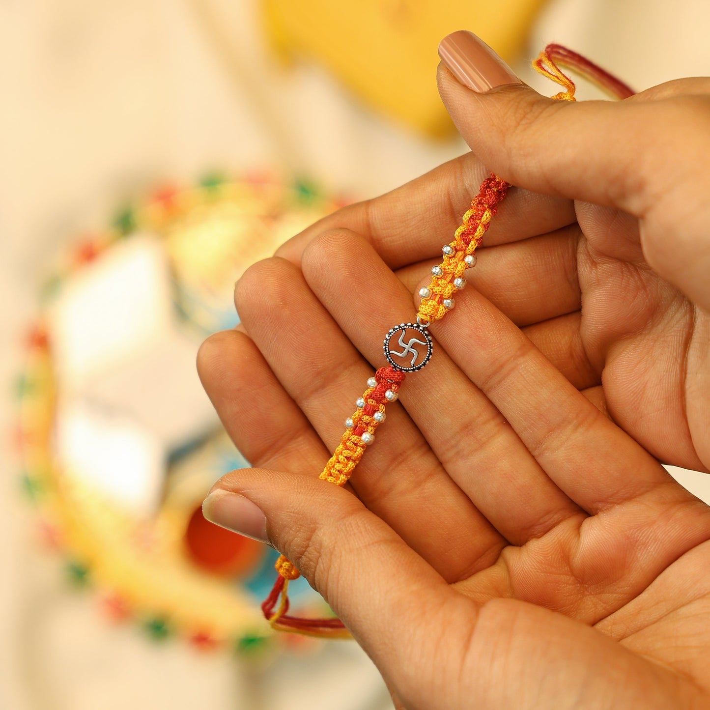 Shubh Swastik Silver Rakhi