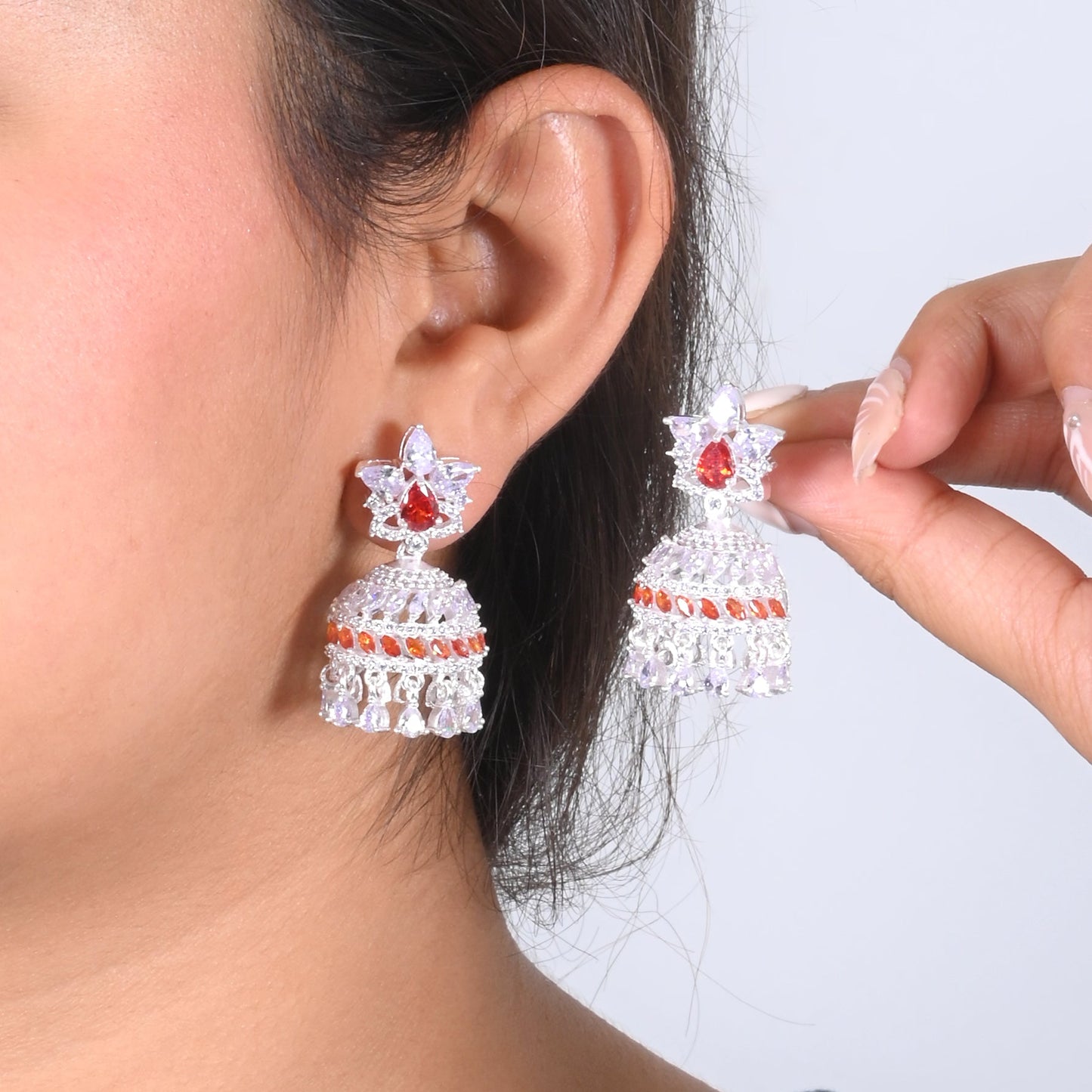 Sterling Silver Jhumka Earrings with Intricate Design