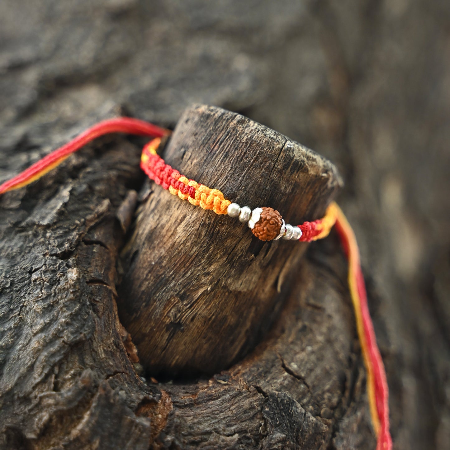 Silver Rakhi for Brother Rudraksha & Bud Accents