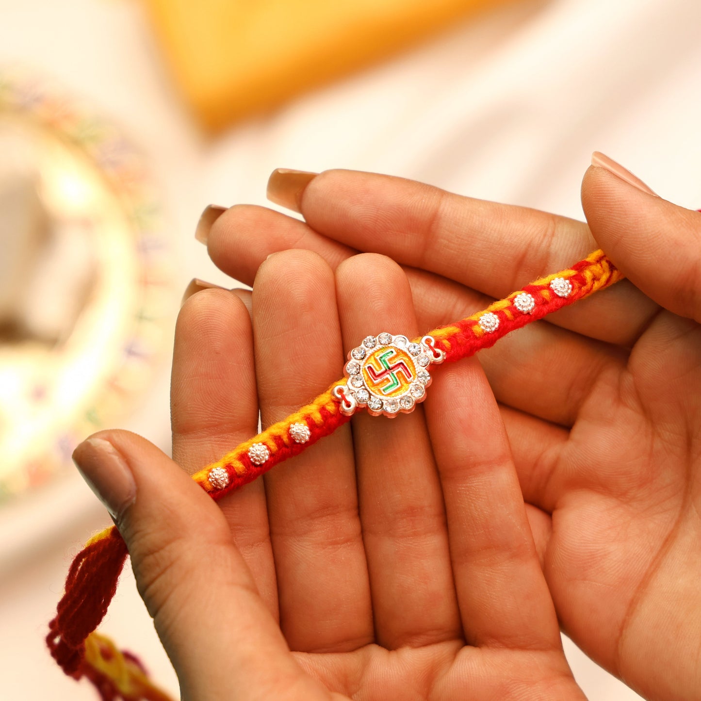 Swastik Glory Silver Rakhi