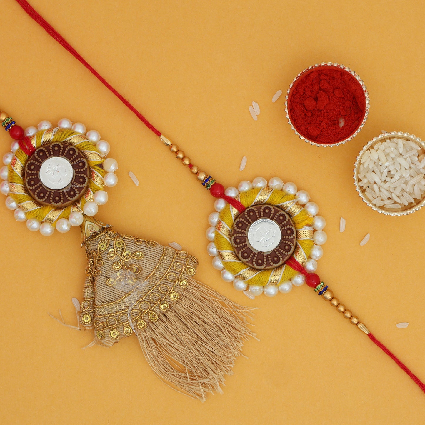Floral Bhaiya Bhabhi Silver Rakhi Set