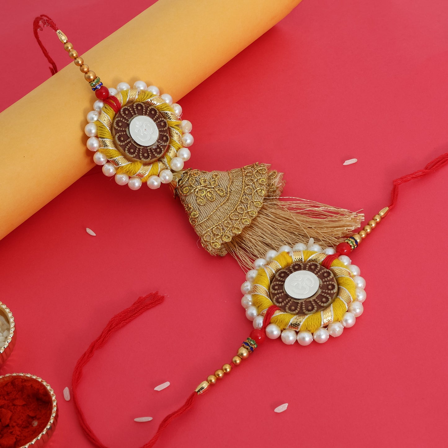 Floral Bhaiya Bhabhi Silver Rakhi Set