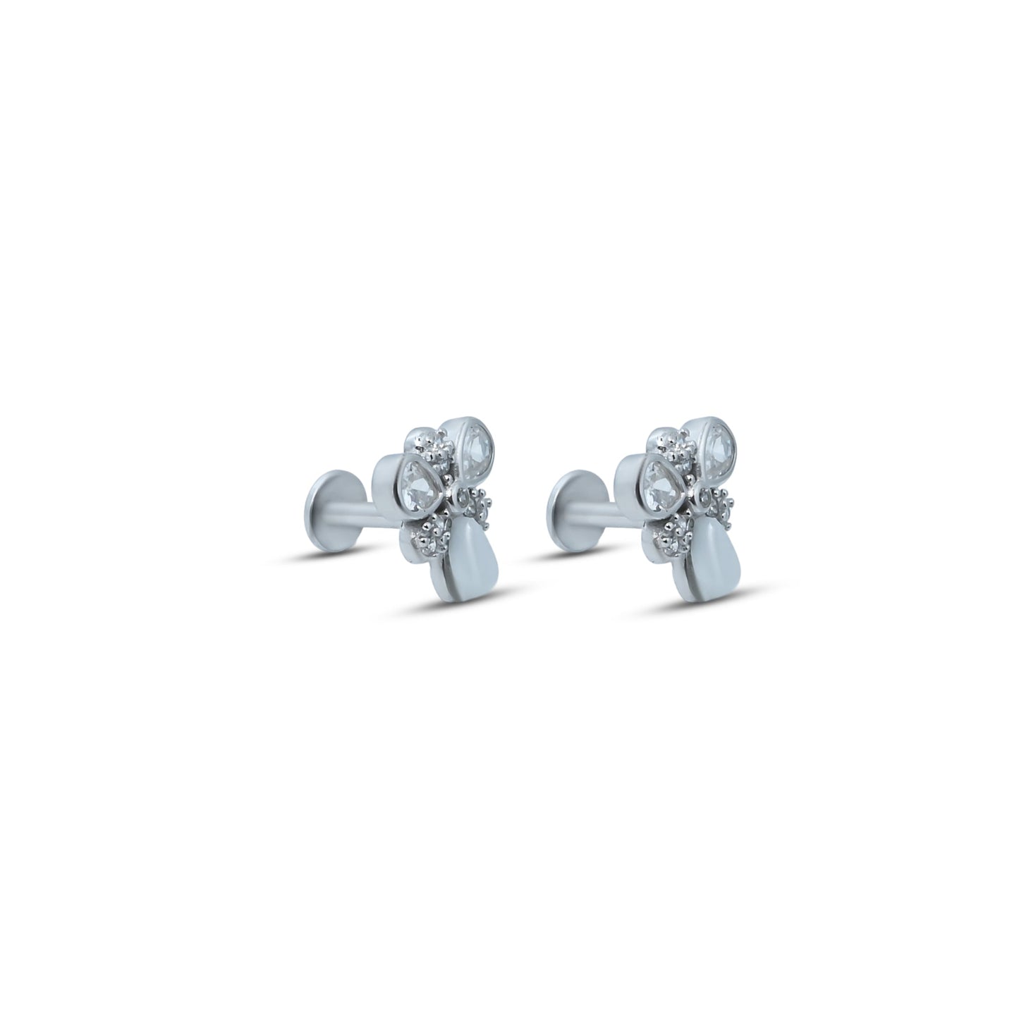 Elegant silver flower earrings adorned with opal and sparkling stones