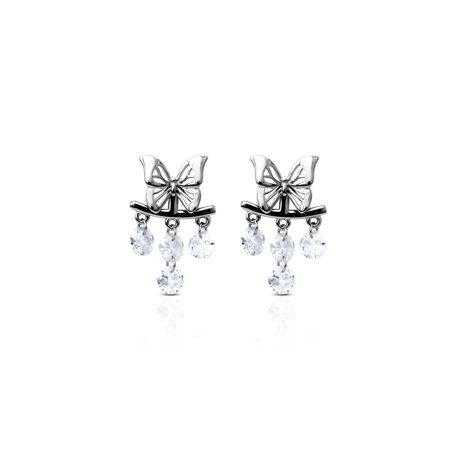 Silver Earrings with Butterfly and Sparkling Crystal Latkan.