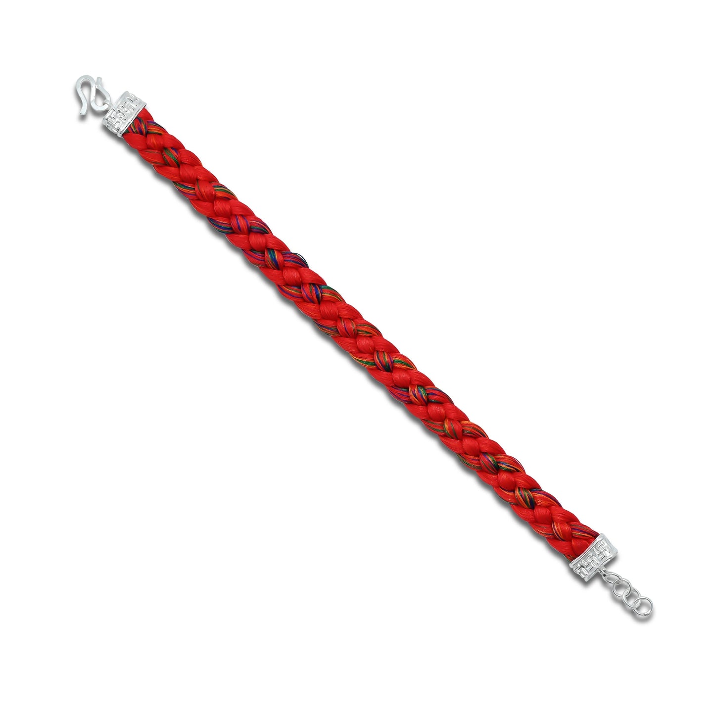 Chic silver moli bracelet with a rich royal red knitted thread, perfect for a sophisticated touch