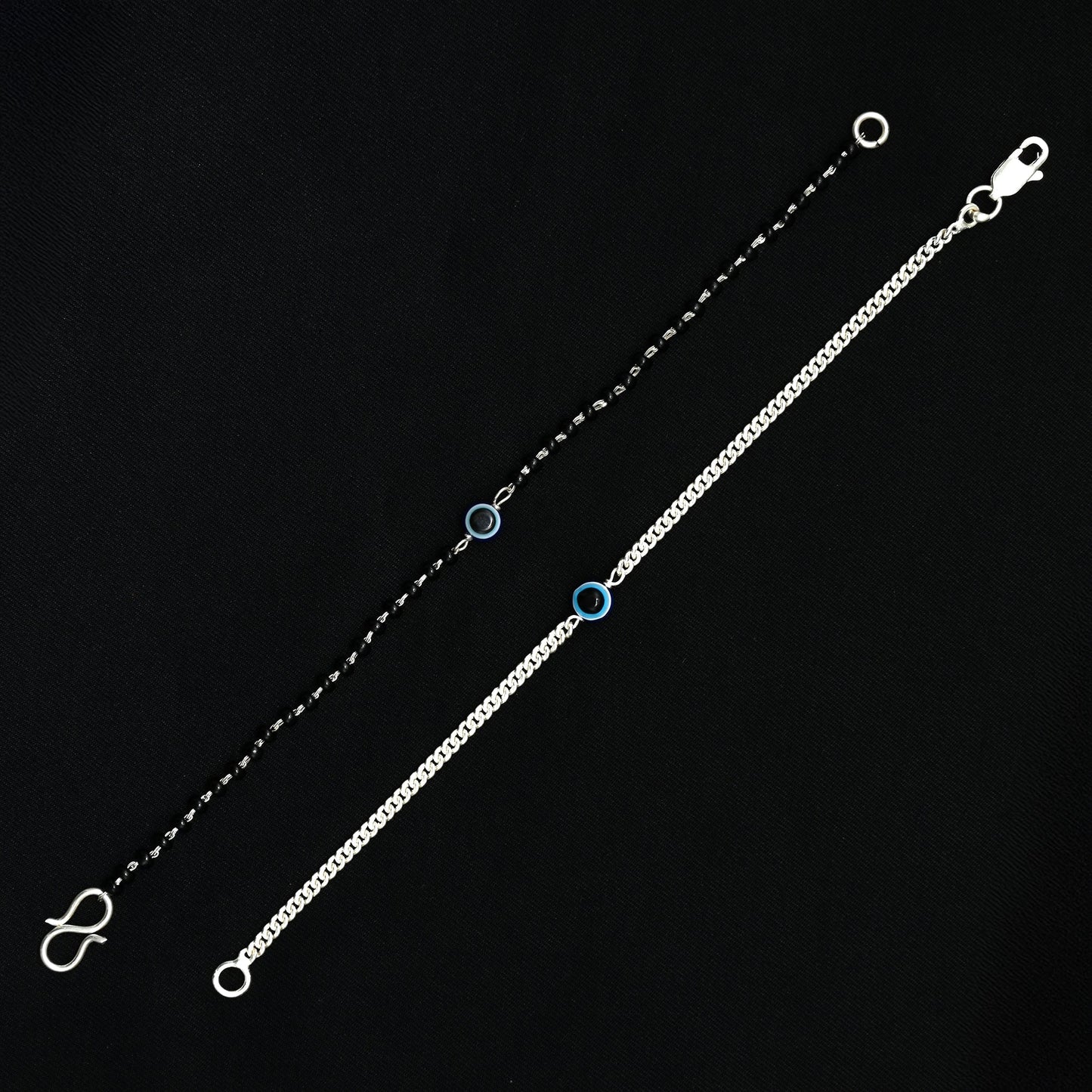 Silver evil eye bracelet combo for men and women, perfect for protection.