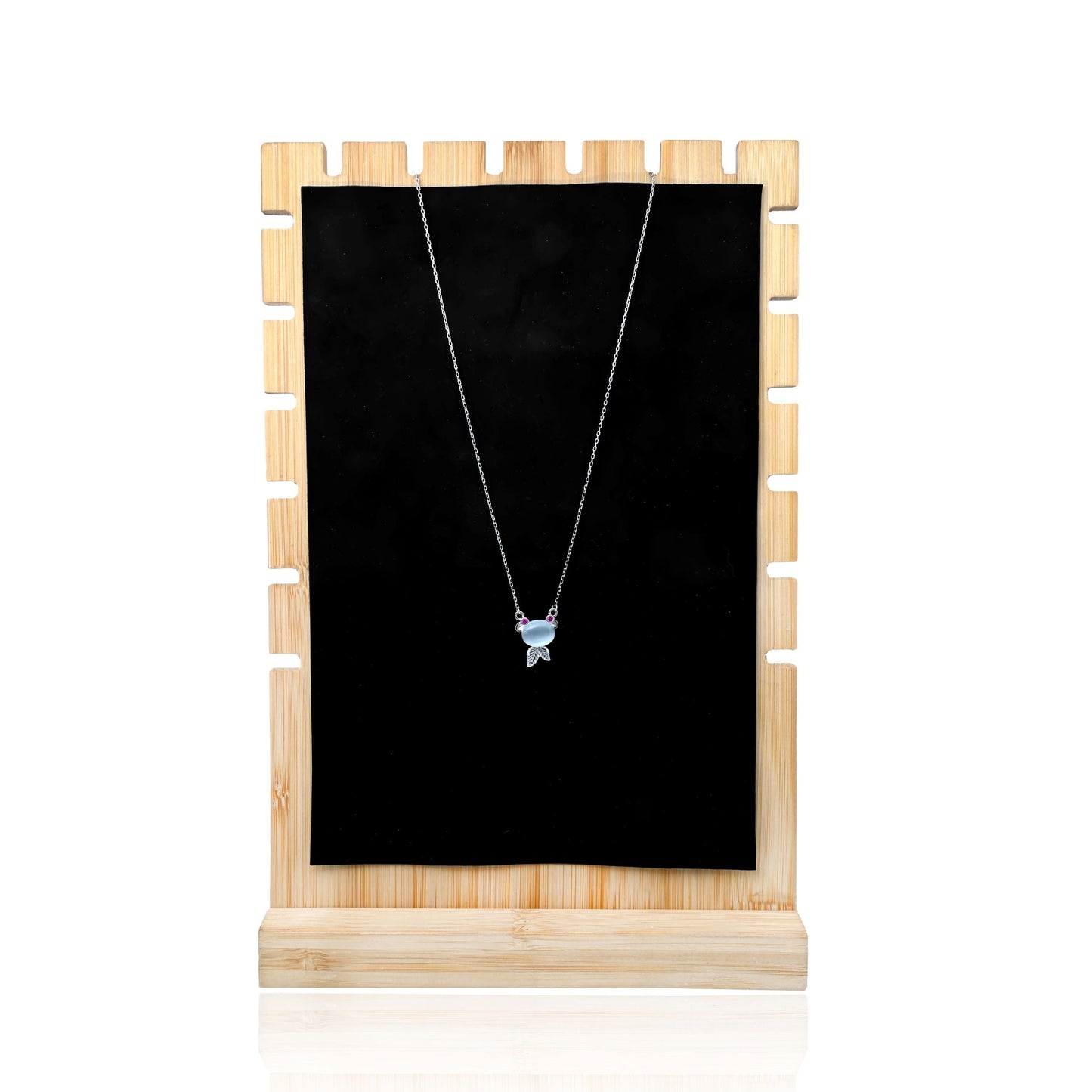 Sterling Silver Necklace with Stunning Light Blue Center Stone & Pink Detail Pendant.