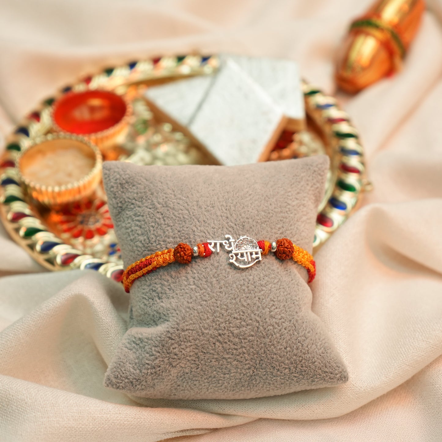 Divine Silver Rakhi Radhe Shyam