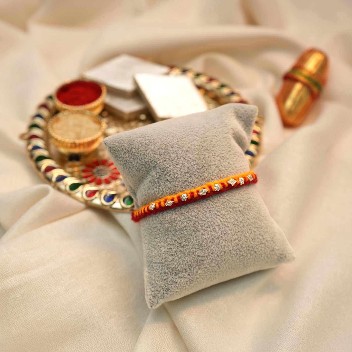 Handcrafted Silver Buds Rakhi Assorted Design