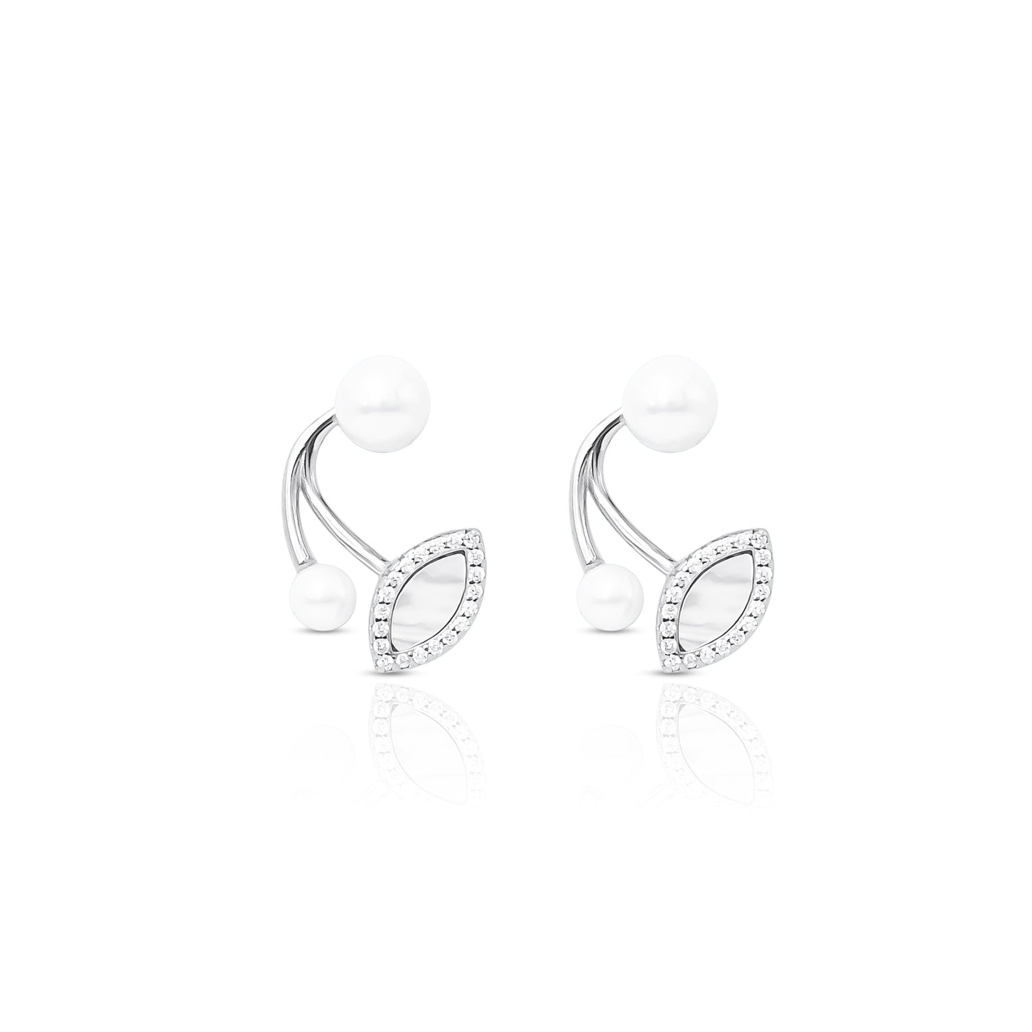 Silver Earrings with Eye Shape and Beautiful White Moti.